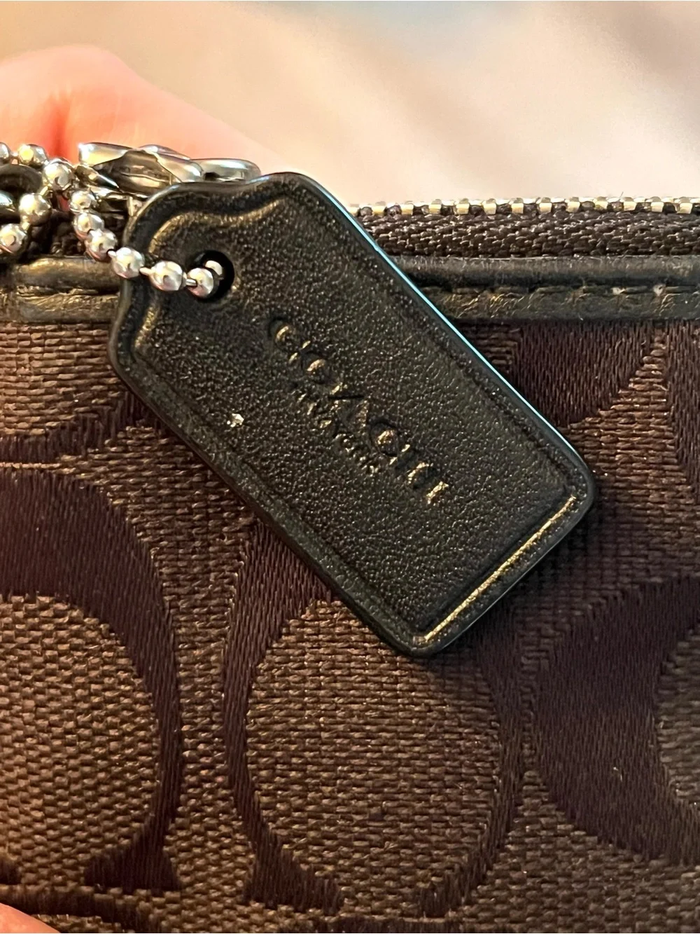 Coach F64375 Black Signature C Jacquard Corner Zip Wristlet Wallet